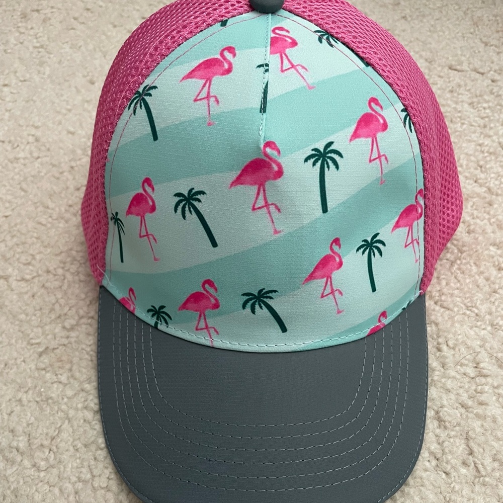 Headsweats Trucker Hat palm trees and flamingo design